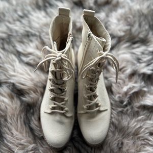 Beige Cotton Canvas Combat Boots, NEW NEW so cute!
